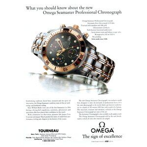 1994 Omega Seamaster Chronograph Watch Vintage Print Ad 90s Fashion Wall Art